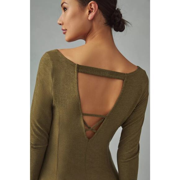 Daily Practice Anthropologie Mini Dress Womens M Olive Green Pleated Balletcore - Picture 2 of 7